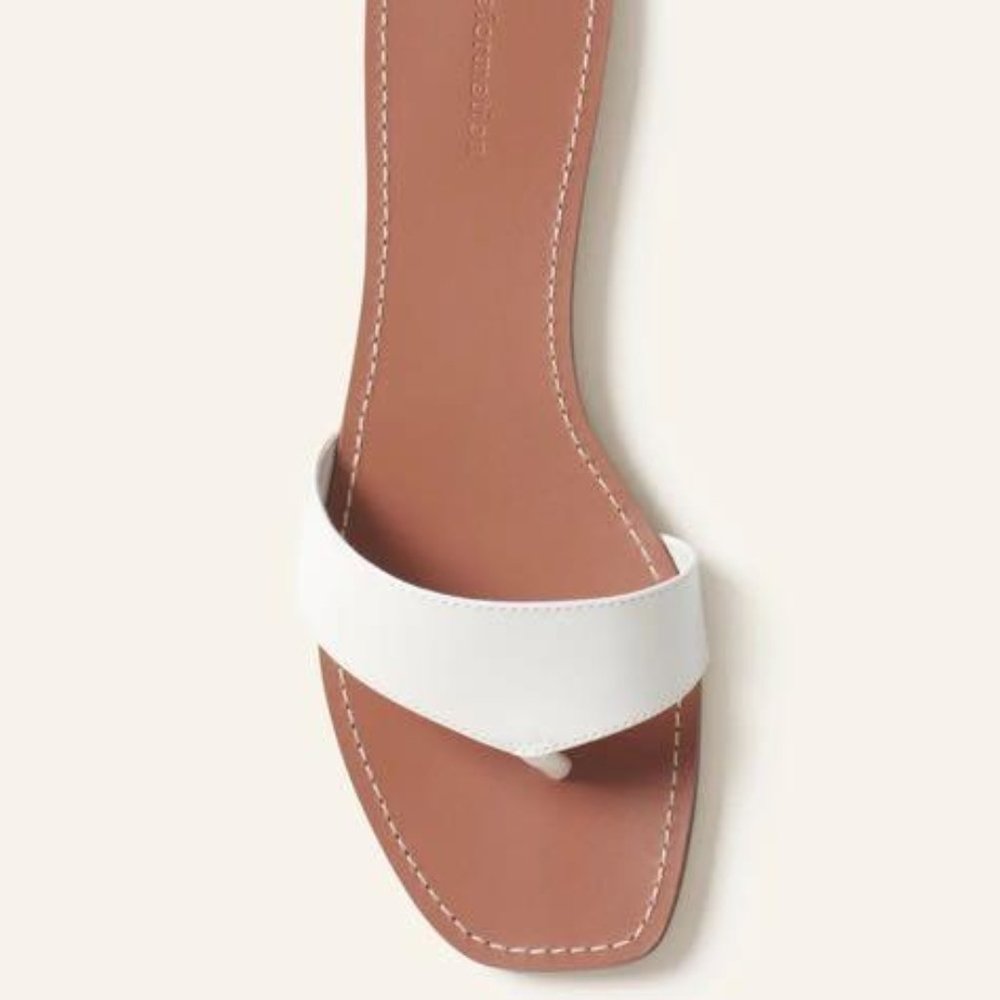 Reformation White Leather Toe-Loop Flat Sandals - image 1